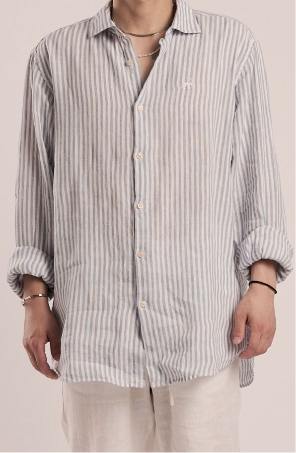 Camisa Lino Rayas Celeste