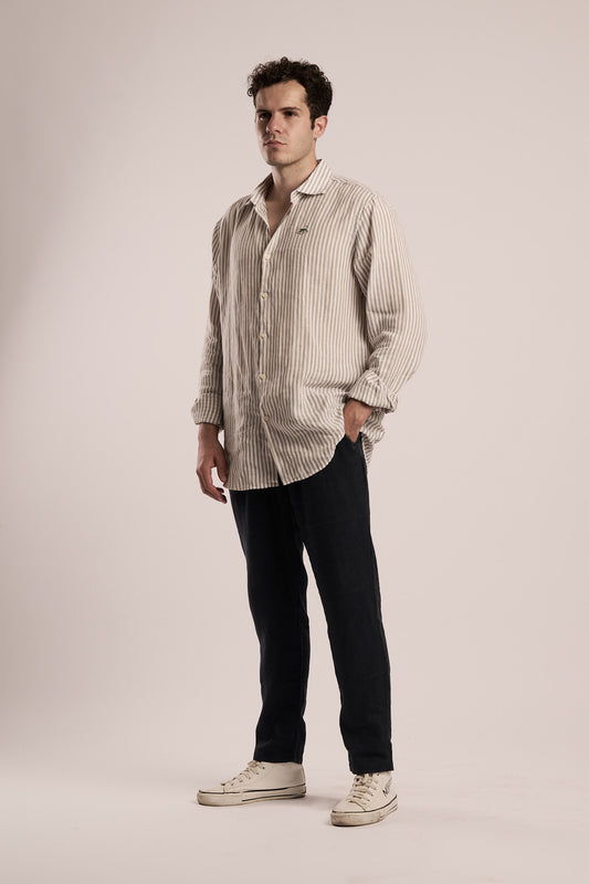 Camisa Lino Rayas Verde
